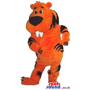 Flashy Orange Tiger Plush Mascot With Big Teeth And Stripes -