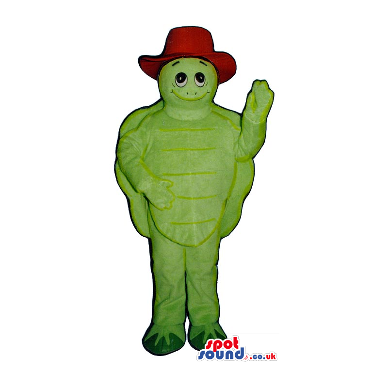 Customizable All Green Turtle Plush Mascot Wearing A Red Hat -