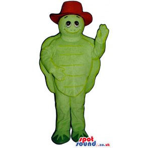 Customizable All Green Turtle Plush Mascot Wearing A Red Hat -