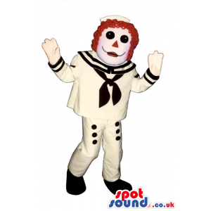 White Puppet Plush Mascot With Red Hair Wearing Sailor Clothes