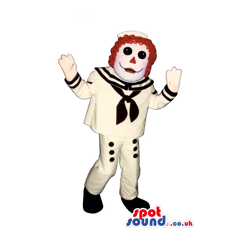 White Puppet Plush Mascot With Red Hair Wearing Sailor Clothes