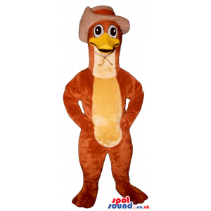 Customizable Red Duck Face Plush Mascot Wearing A Cowboy Hat -