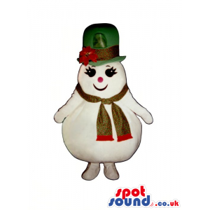 Snowman Girl Plush Mascot Wearing A Big Top Hat And A Scarf -