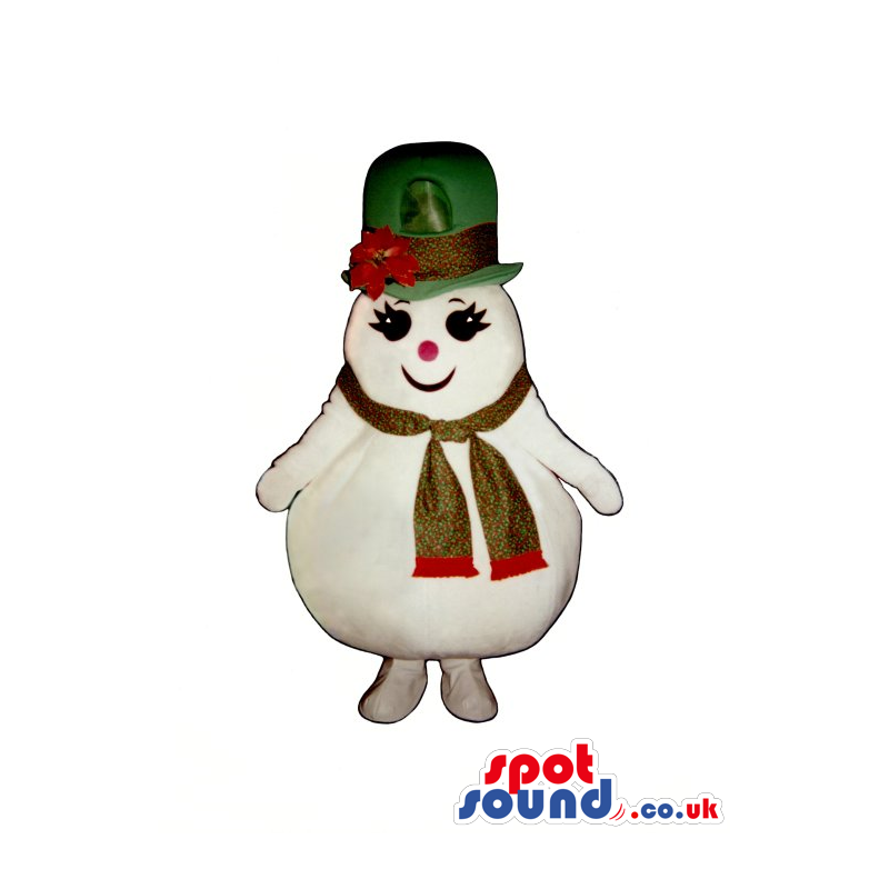 Snowman Girl Plush Mascot Wearing A Big Top Hat And A Scarf -