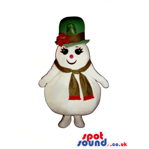 Snowman Girl Plush Mascot Wearing A Big Top Hat And A Scarf -