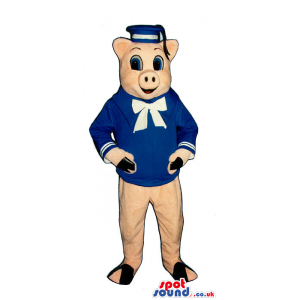 Customizable Pig Plush Mascot Wearing Sailor Garments - Custom