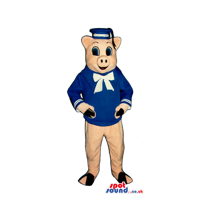 Customizable Pig Plush Mascot Wearing Sailor Garments - Custom