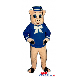 Customizable Pig Plush Mascot Wearing Sailor Garments - Custom