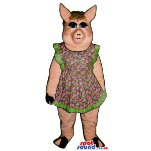 Customizable Pig Lady Plush Mascot Wearing A Flower Apron -