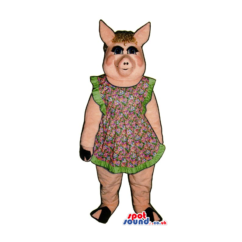 Customizable Pig Lady Plush Mascot Wearing A Flower Apron -