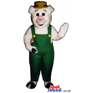 Customizable Pig Plush Mascot Wearing Farmer Garments - Custom