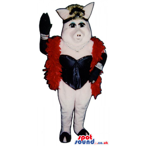 Pig Girl Plush Mascot Wearing Cabaret Dancer Garments - Custom