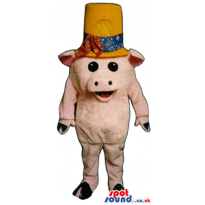 Customizable Small Pig Plush Mascot Wearing A Big Hat - Custom