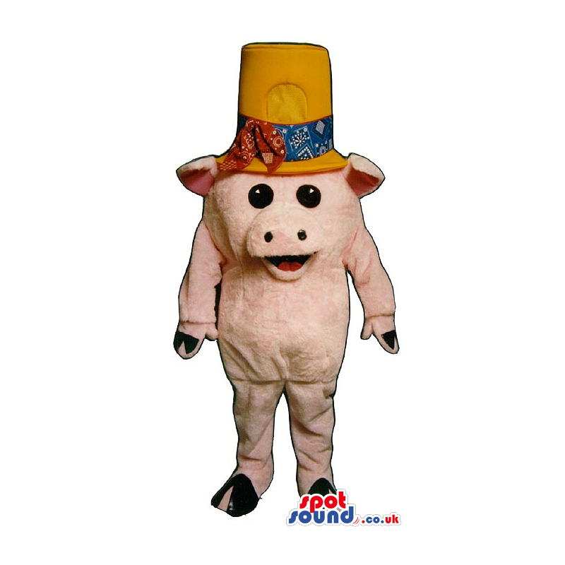 Customizable Small Pig Plush Mascot Wearing A Big Hat - Custom