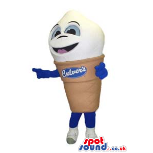 Cute Ice-Cream Cone Mascot With A Face And Brand Name - Custom