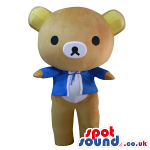 Is Cute Kawaii Teddy Bear Plush Mascot Wearing A Blue Jacket -