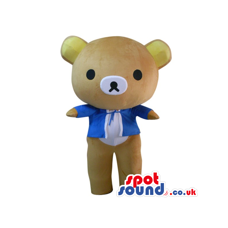Is Cute Kawaii Teddy Bear Plush Mascot Wearing A Blue Jacket -
