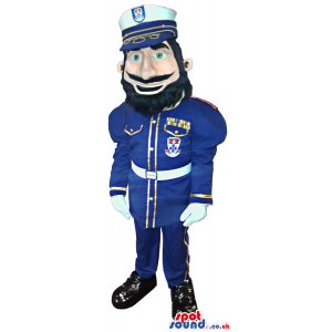 Human Character Mascot Wearing A Blue Guard Or Soldier Uniform