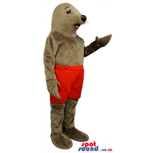 Customizable Seal Animal Plush Mascot Wearing Red Shorts -