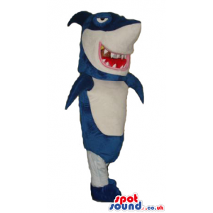 Blue And White Shark Plush Mascot With Sharp Jaws - Custom