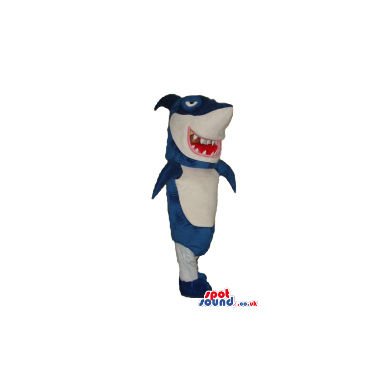 Blue And White Shark Plush Mascot With Sharp Jaws - Custom