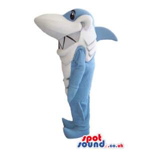 Blue And White Shark Plush Mascot With Zig-Zag Jaws - Custom