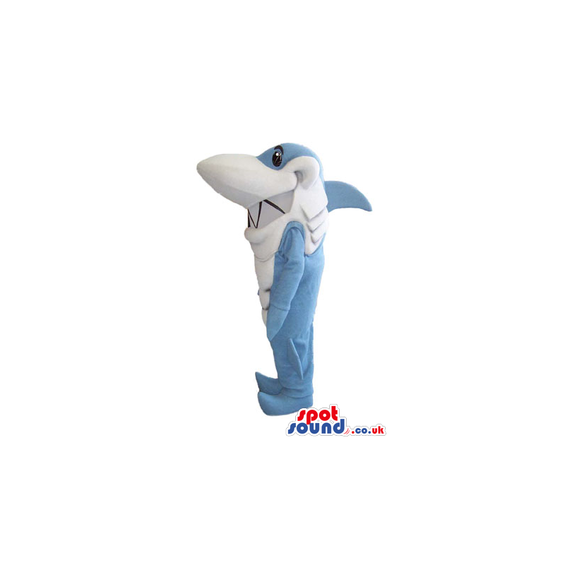 Blue And White Shark Plush Mascot With Zig-Zag Jaws - Custom