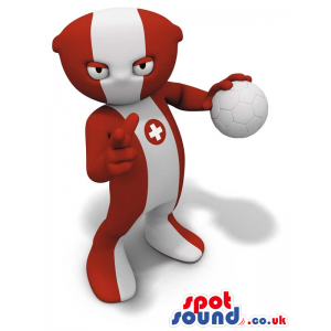 Red And White Plush Mascot With A Big Stripe Carrying A Ball -
