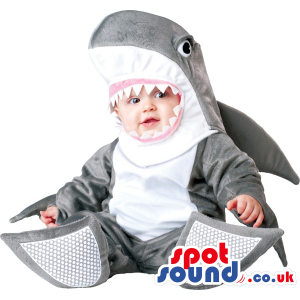 Very Original White And Grey Shark Plush Baby Size Costume -