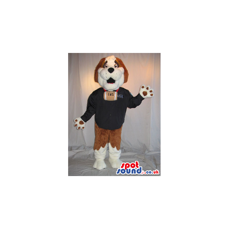 Saint Bernard Dog Plush Mascot In A Sweater With A Barrel -