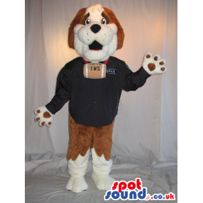 Saint Bernard Dog Plush Mascot In A Sweater With A Barrel -