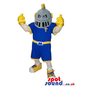 Human Character Mascot With Medieval Soldier Helmet - Custom