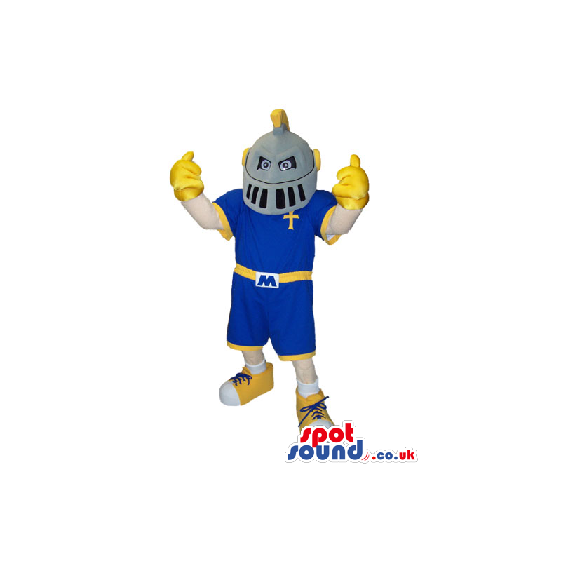 Human Character Mascot With Medieval Soldier Helmet - Custom