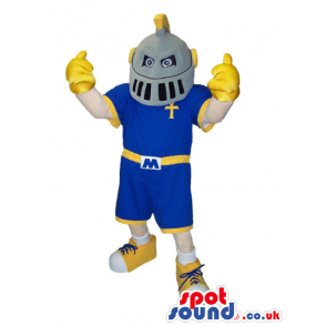 Human Character Mascot With Medieval Soldier Helmet - Custom