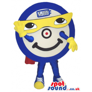 Cool Round Battery Mascot With A Super Hero Mask And Cape -