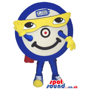 Cool Round Battery Mascot With A Super Hero Mask And Cape -