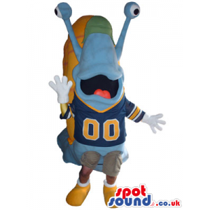 Cool Snail Mascot Wearing A Sports Team Shirt With Number -