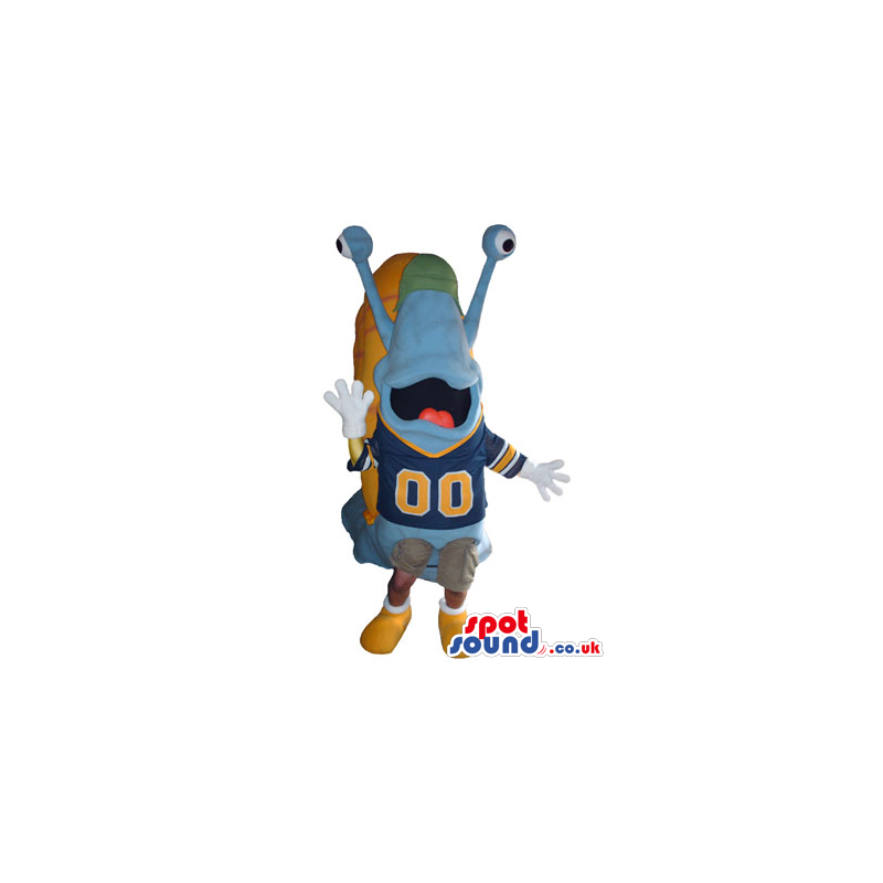 Cool Snail Mascot Wearing A Sports Team Shirt With Number -