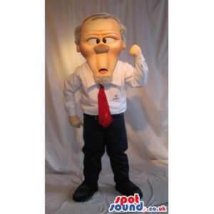 Human Caricature Character Mascot Wearing A Red Tie And A Shirt