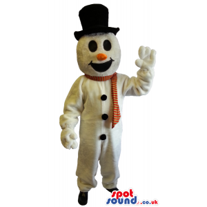Snowman Plush Mascot Wearing A Red Scarf And A Top Hat - Custom
