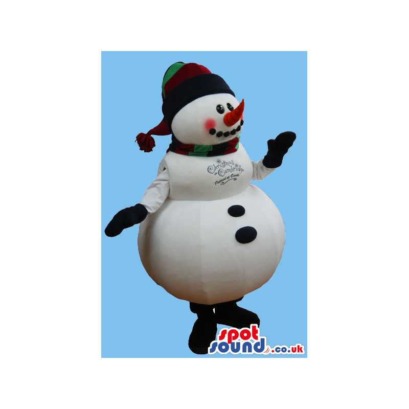 Snowman Plush Mascot With A Big Belly, Wearing A Hat And A