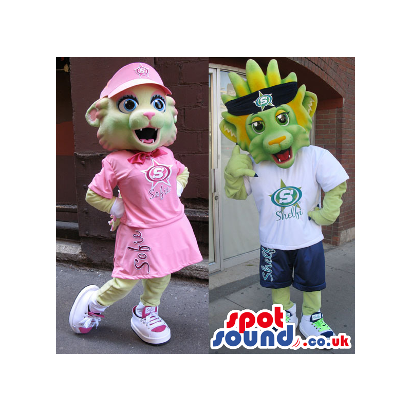 Fantasy Boy And Girl Cat Mascot Couple In Tennis Clothes -