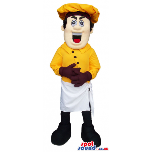 Customizable Boy Mascot Wearing Yellow Bread Maker Garments -