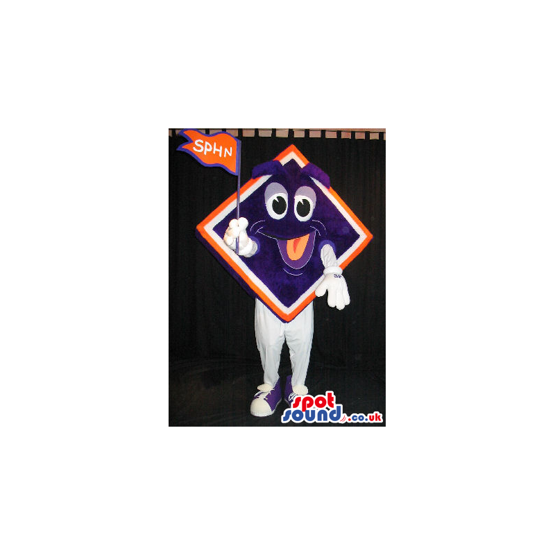 Customizable Sign Mascot With A Cartoon Face And A Flag With