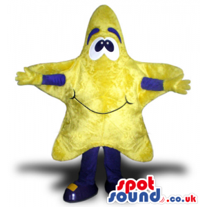 Customizable Yellow Star Mascot With A Cute Face And Blue Arms