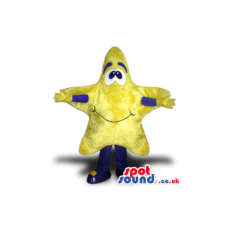 Customizable Yellow Star Mascot With A Cute Face And Blue Arms