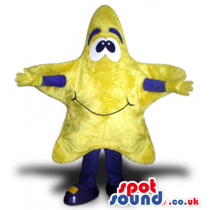 Customizable Yellow Star Mascot With A Cute Face And Blue Arms