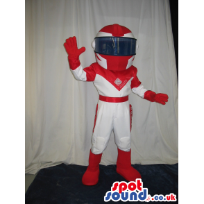 Cool White And Red Space Warrior Mascot With A Helmet And Logo