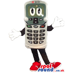 White Classic Cellphone Mascot With A Face And Logo - Custom