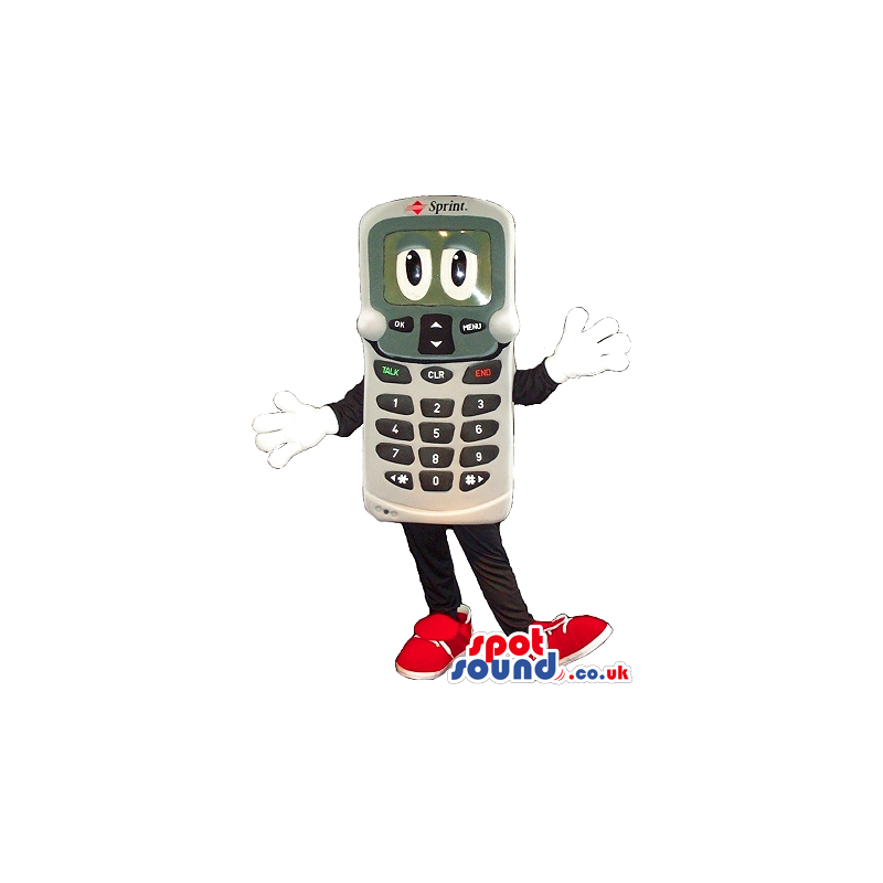 White Classic Cellphone Mascot With A Face And Logo - Custom